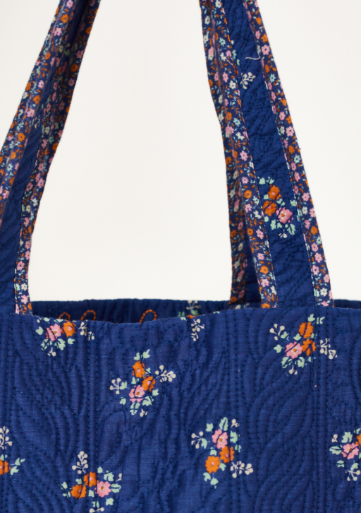 Vivi Print Quilted Tote- Navy