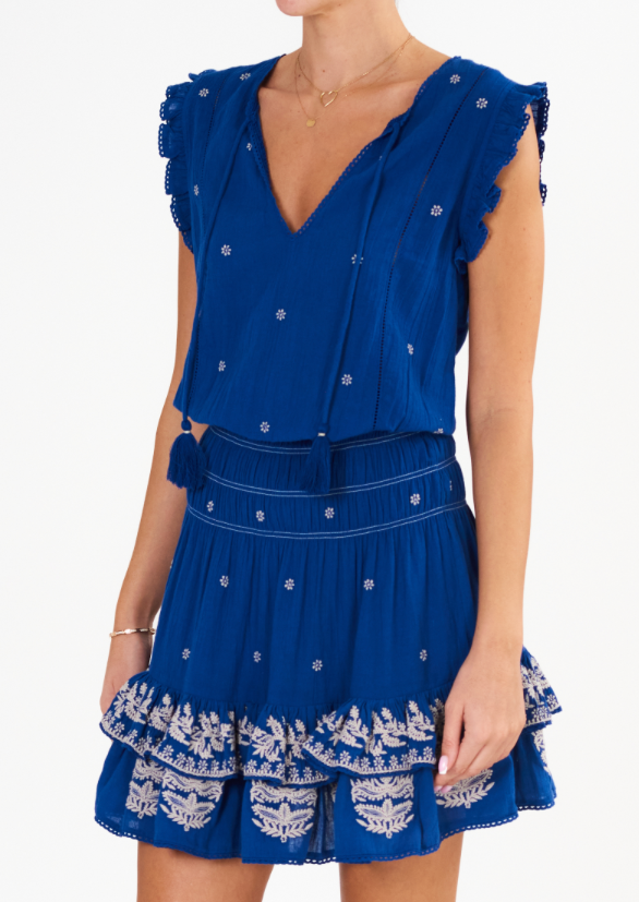Mina Embroidered Mini Dress- Royal Blue