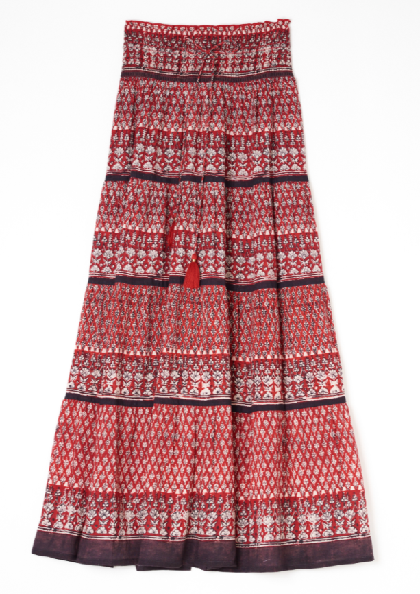 Mari Print Maxi Skirt- Red Combo
