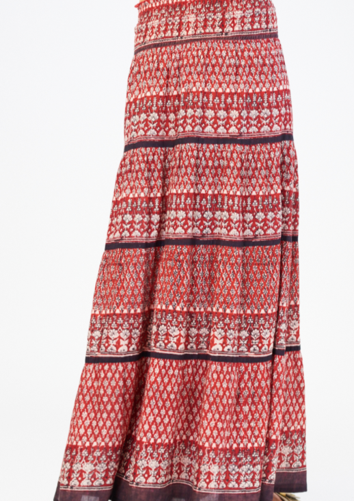 Mari Print Maxi Skirt- Red Combo