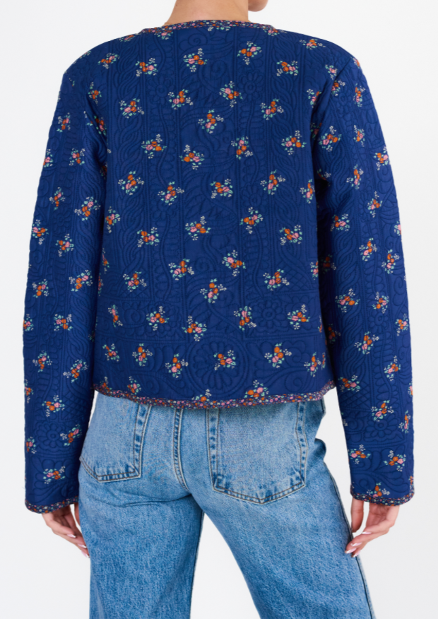 Vivi Print Quilted Jacket- Navy