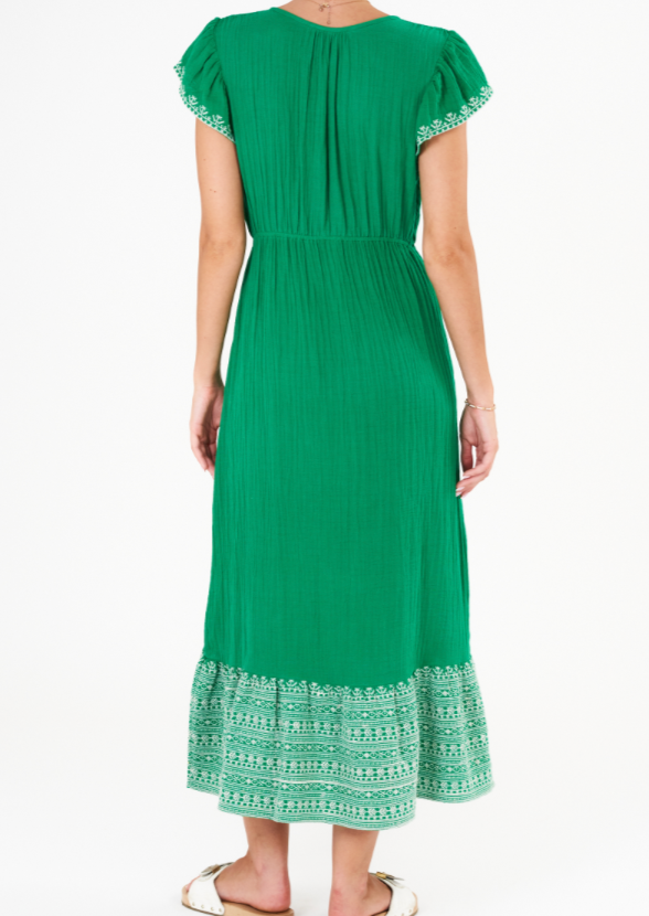 Cella Embroidered Dress- Green