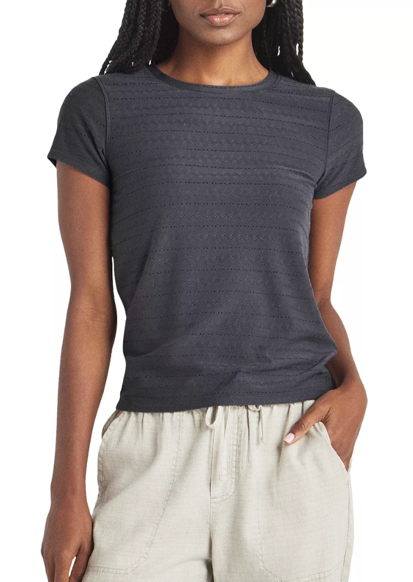 Palmer Pointelle Short Sleeve Top- Lead