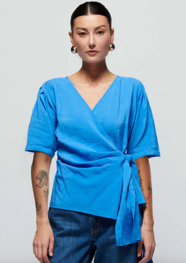 Luisa Tie Front Top- Palace Blue