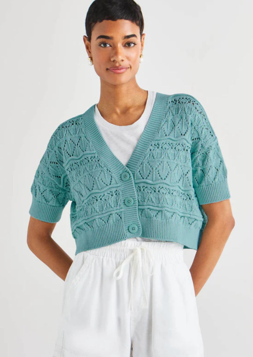 Brayden Short Sleeve Cardigan- Turquoise. ** FINAL SALE** AM
