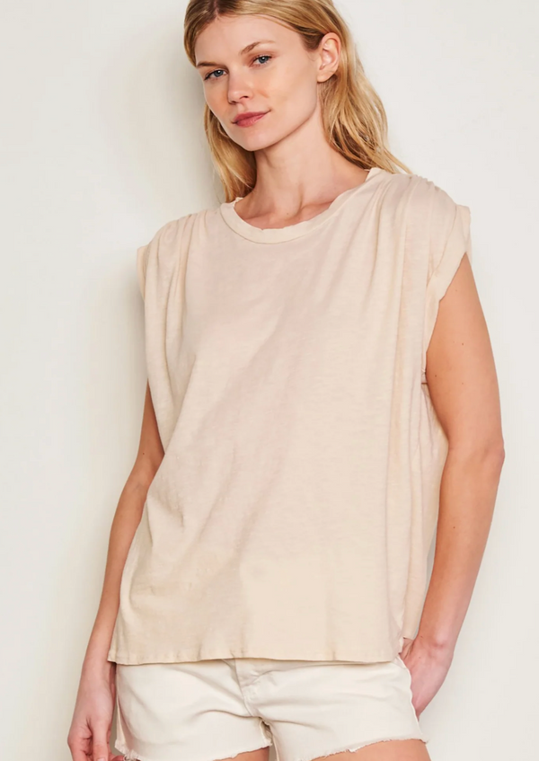Shirred Muscle Tee- Natural Ivory