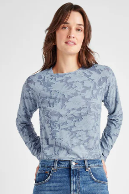 Cecelia Floral Long Sleeve Tee- Periwinkle