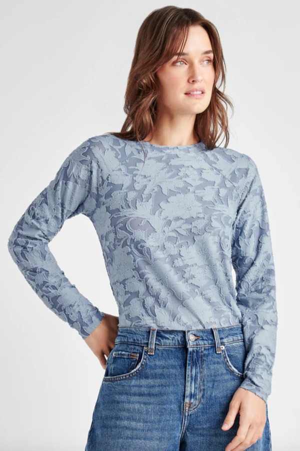 Cecelia Floral Long Sleeve Tee- Periwinkle