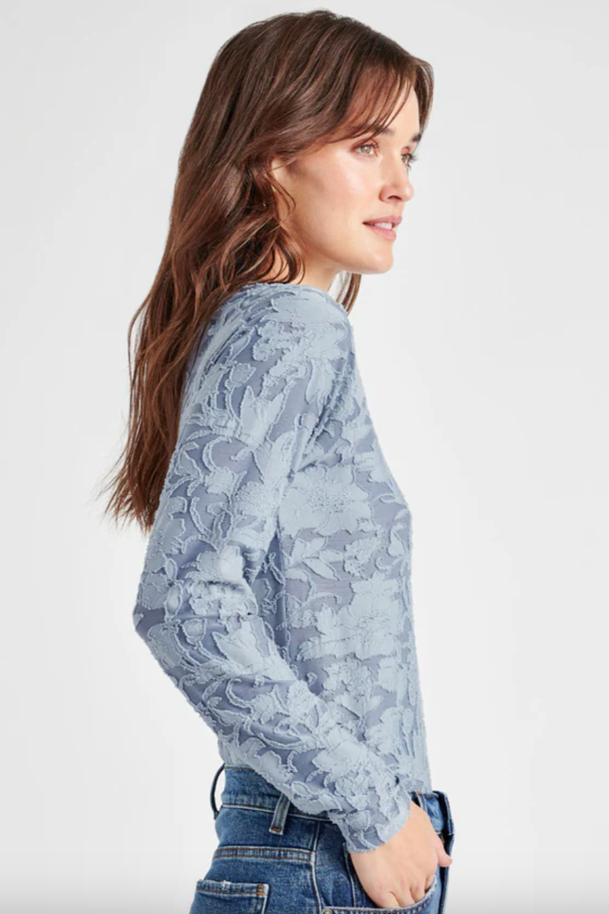 Cecelia Floral Long Sleeve Tee- Periwinkle