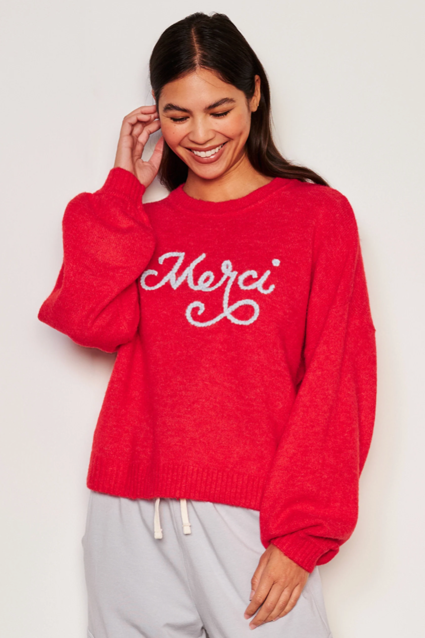 Merci Crew Neck Sweater- Flare Red