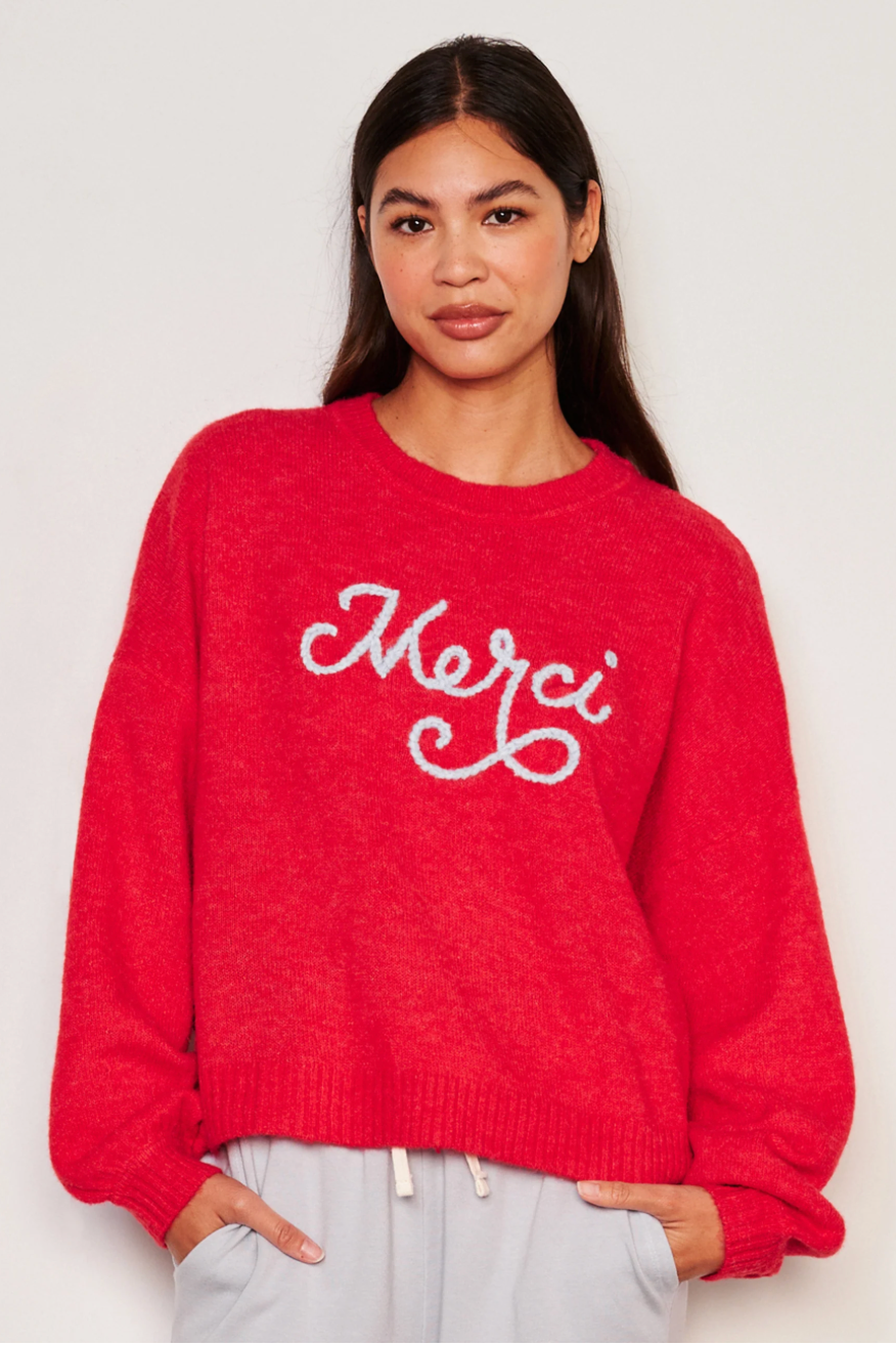 Merci Crew Neck Sweater- Flare Red