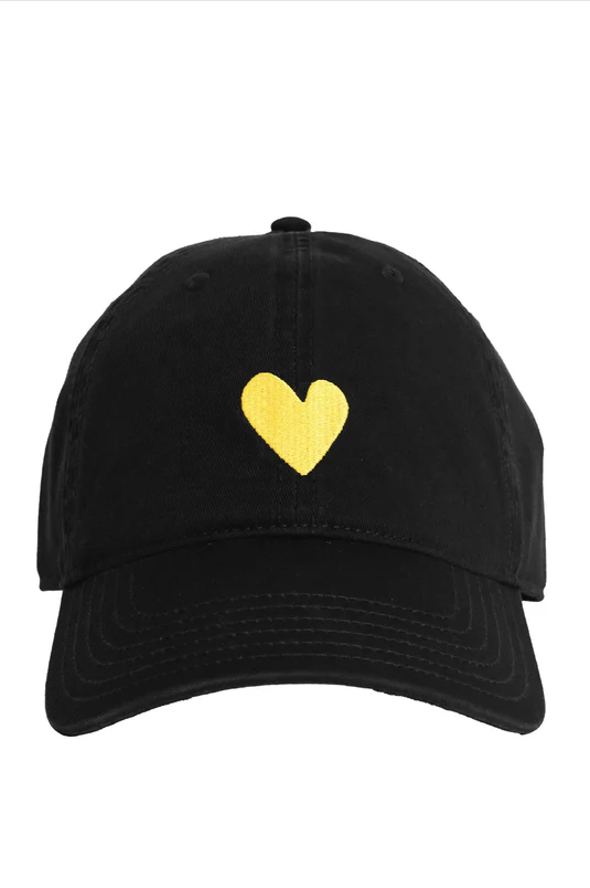 Embroidered Heart Hat- Black/Gold