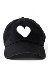 Heart Patch Baseball Hat- Black/White