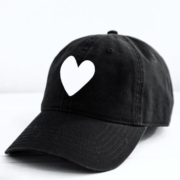 Heart Patch Baseball Hat- Black/White