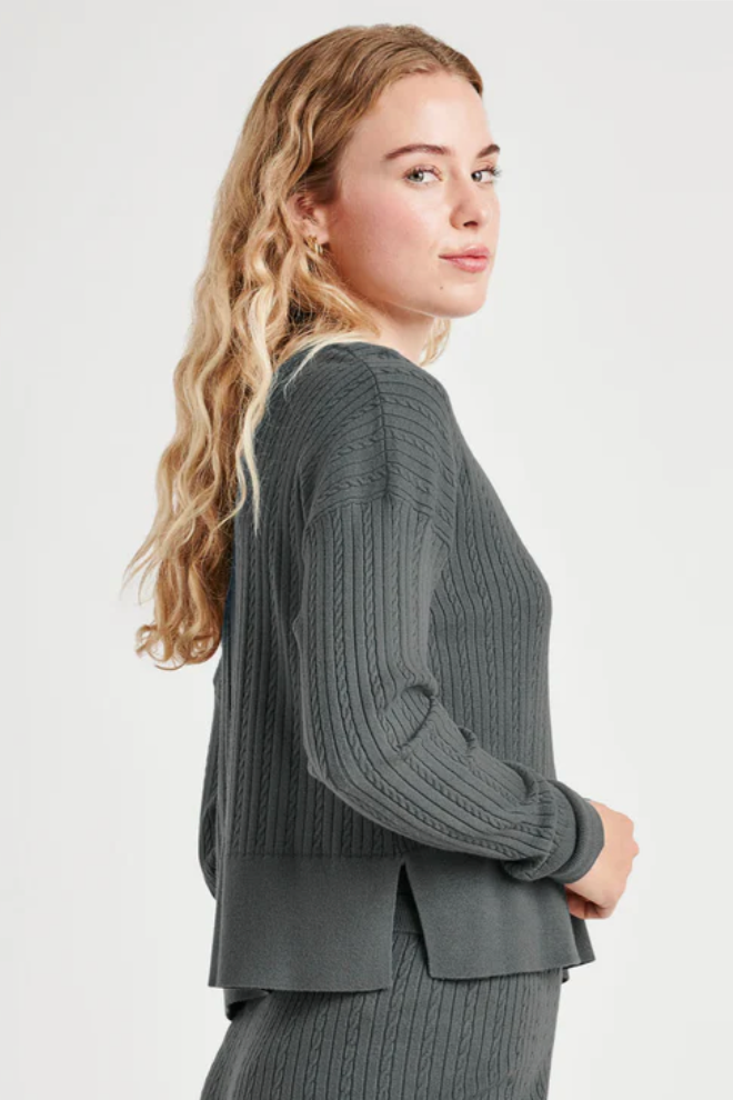 Veronica Cable Sweater- Evergreen