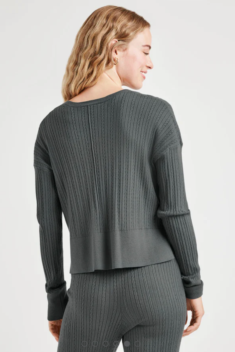 Veronica Cable Sweater- Evergreen