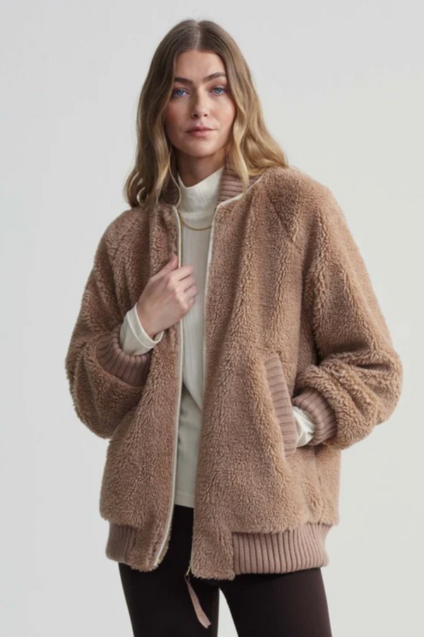 Ella Long Line Sherpa Bomber- Chanterelle