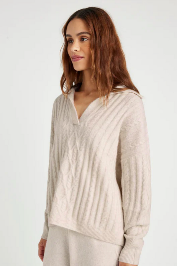 Stassi Cable Polo Sweater- Oat