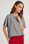 Embroidered Hearts Tee- Heather Grey