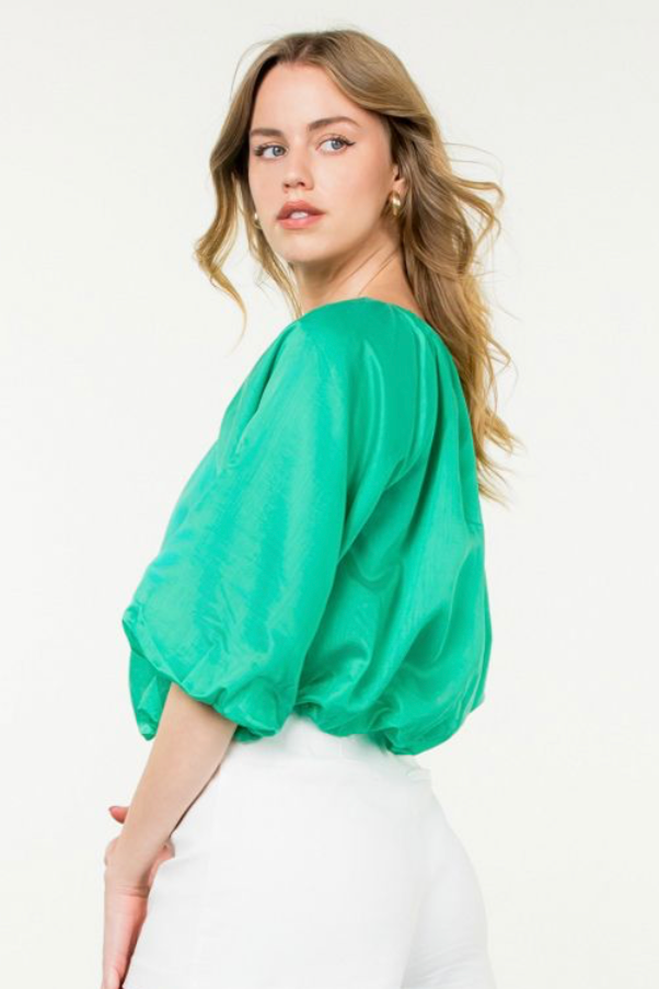 Puff Sleeve Flowy Blouse—Kelly Green