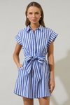 Samera Button Up Mini Dress- Blue Stripe