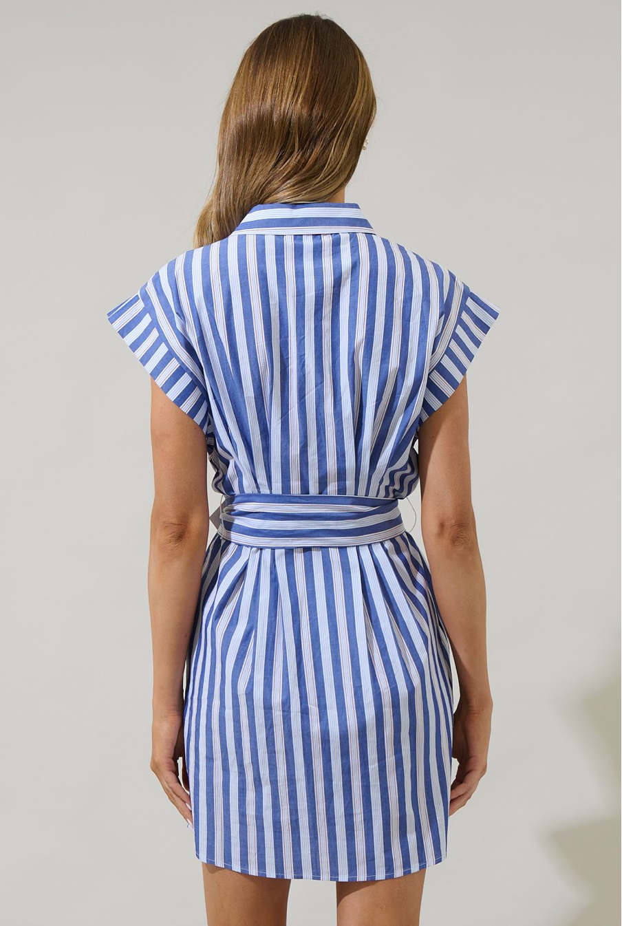 Samera Button Up Mini Dress- Blue Stripe