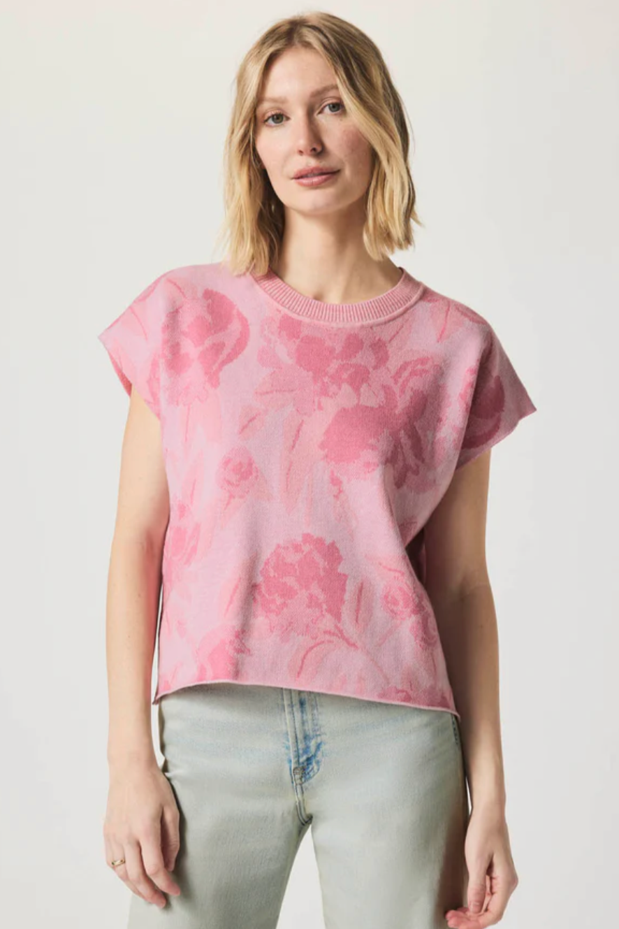 Flora Floral Short Sleeve Sweater- Pink Floral