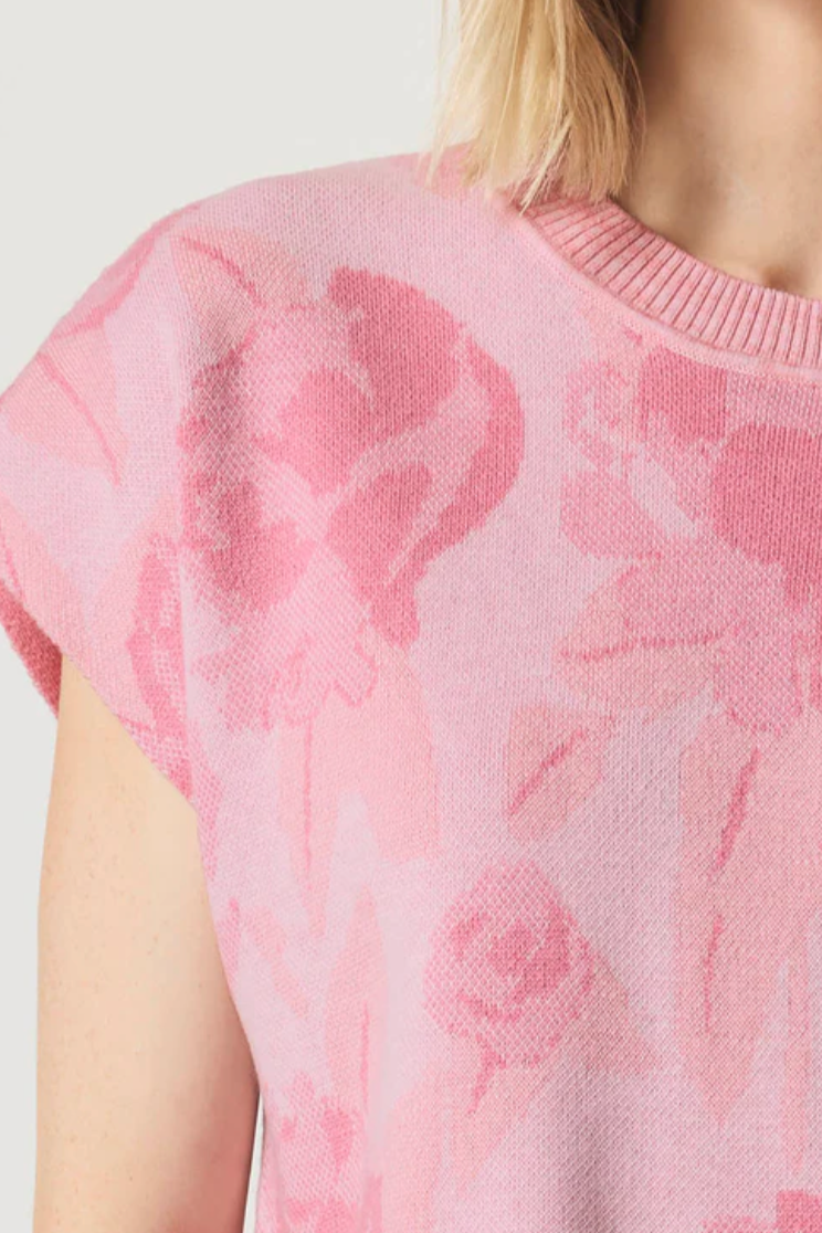 Flora Floral Short Sleeve Sweater- Pink Floral