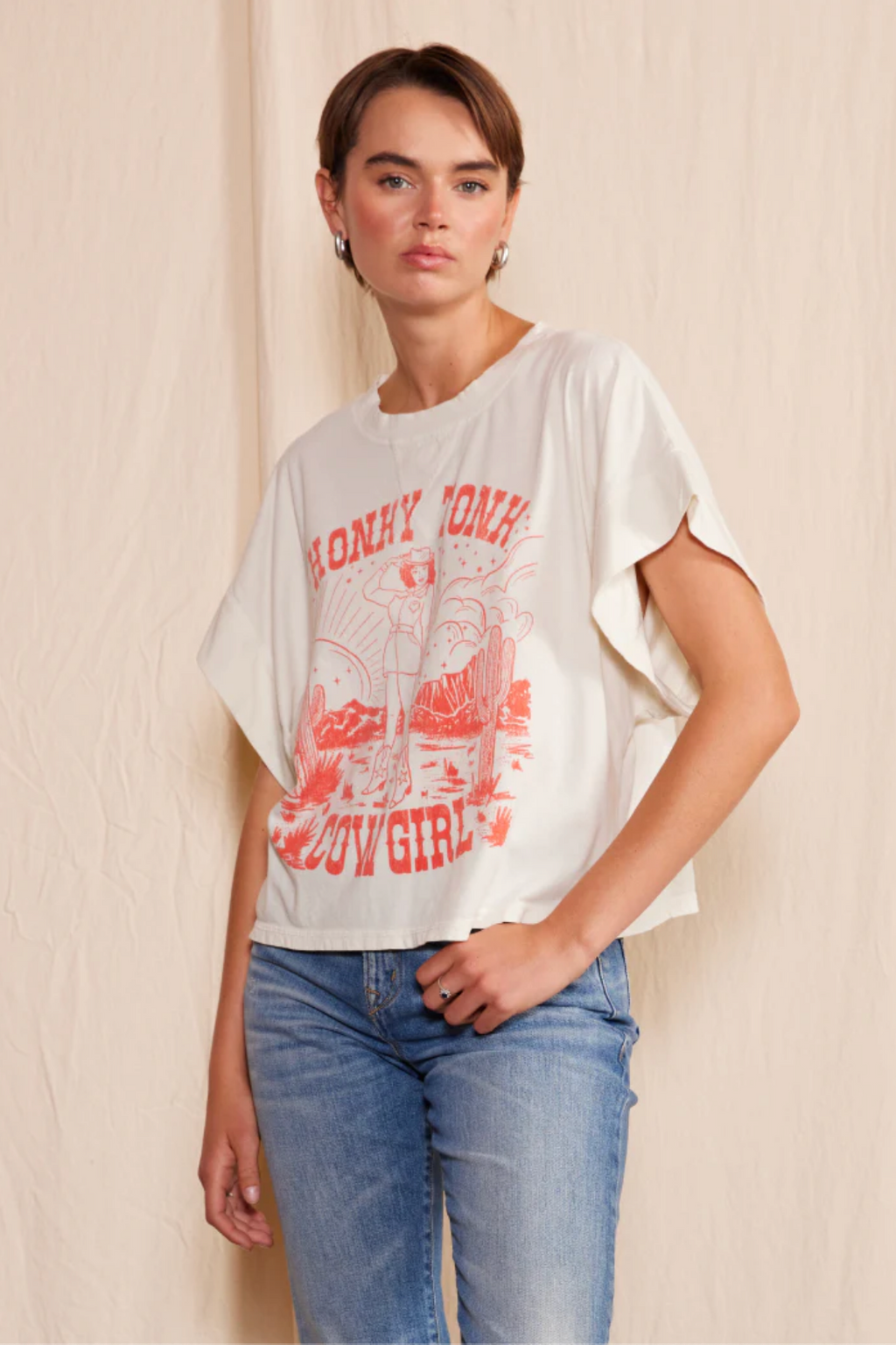 "Honky Cowgirl" Crew Neck T-Shirt- White