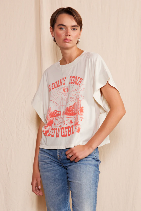&quot;Honky Cowgirl&quot; Crew Neck T-Shirt- White