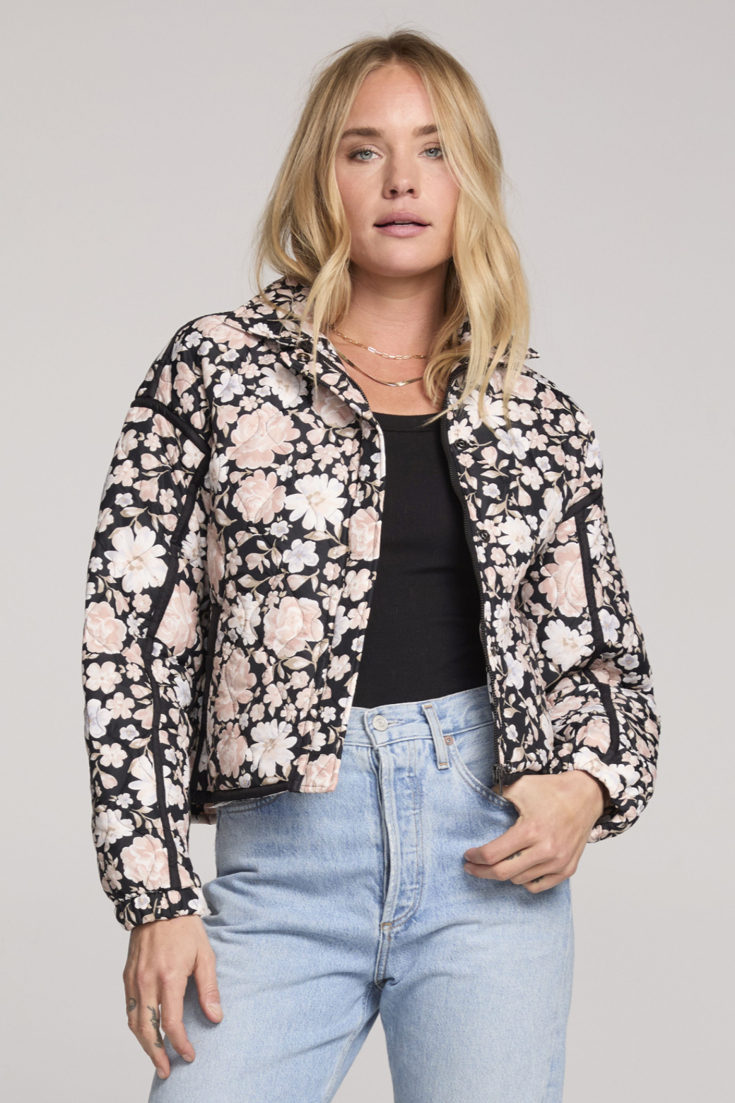 Leni Quilted Jacket- Black Floral