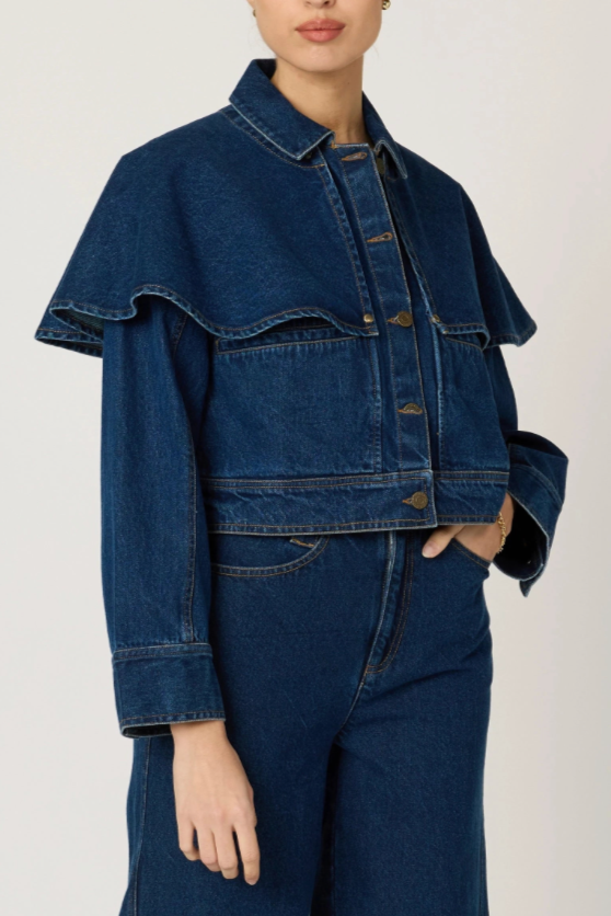 Clarke Denim Cape Jacket- Dark Wash