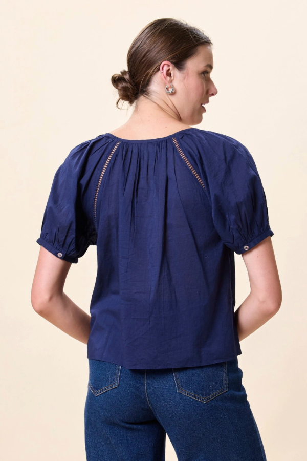 Adeline Blouse- Navy Embroidered