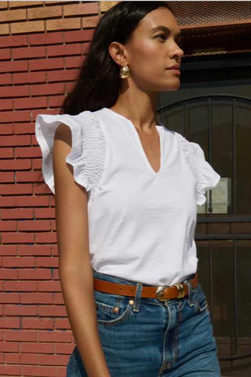 Christa Ruffle Sleeve Top- White