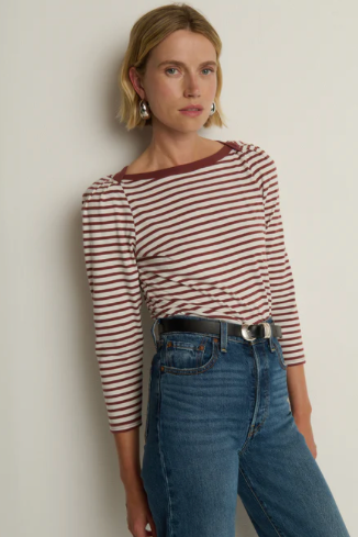 Amelie Envelope Neck Top- Sable Stripe