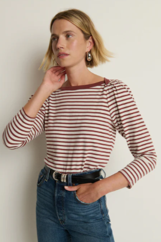 Amelie Envelope Neck Top- Sable Stripe