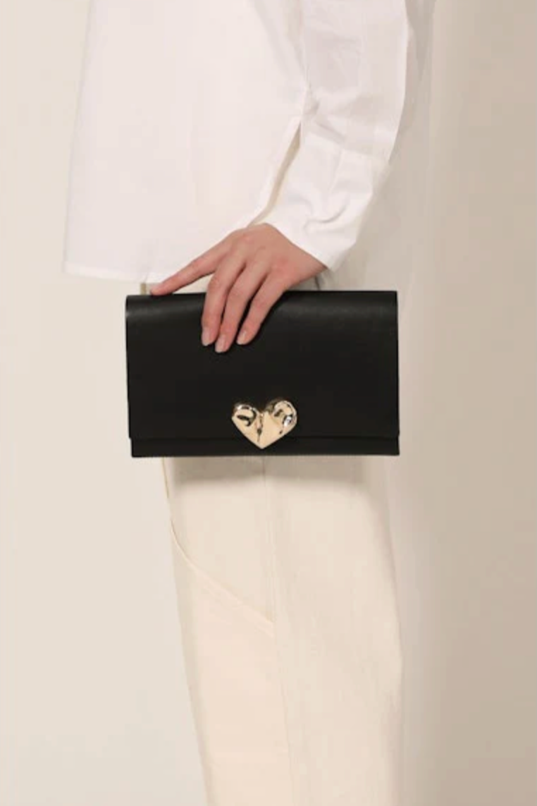Coeur Wallet Clutch- Black Leather with Gold
