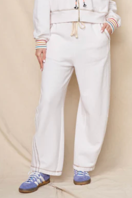 Raw Seamed Wide Leg Sweatpant- Oyster