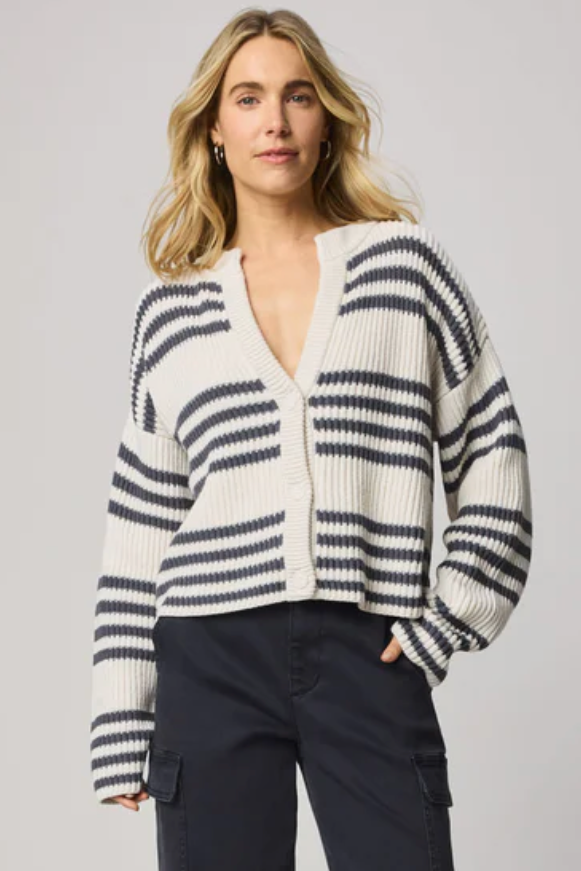 Alexandra Stripe Cardigan- Moonstone/ Ink