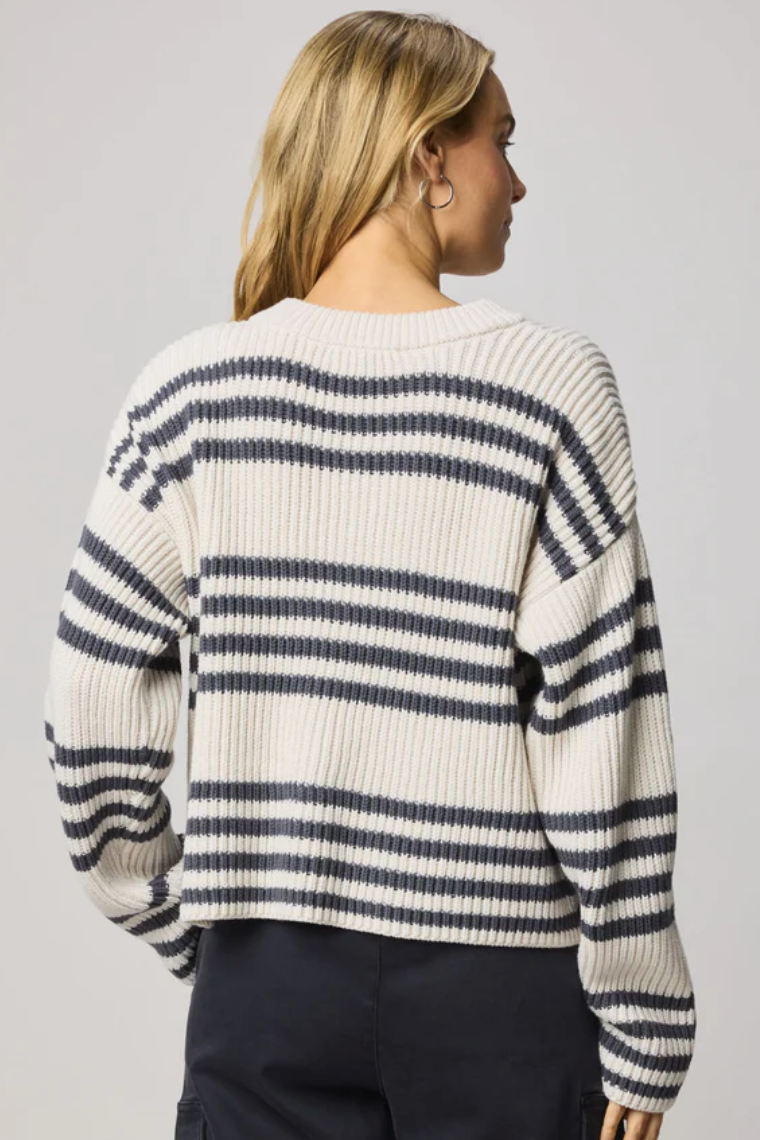 Alexandra Stripe Cardigan- Moonstone/ Ink
