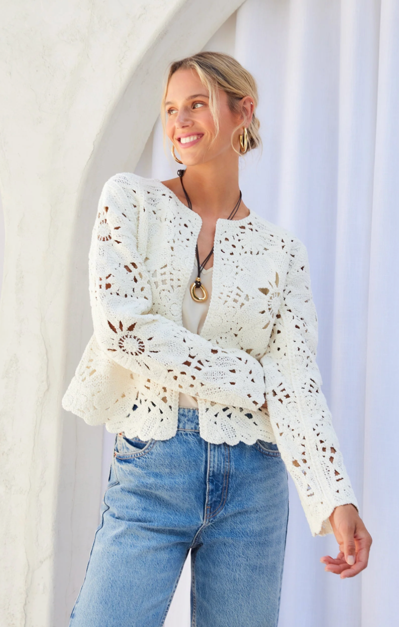 Emery Crochet Jacket- Cream