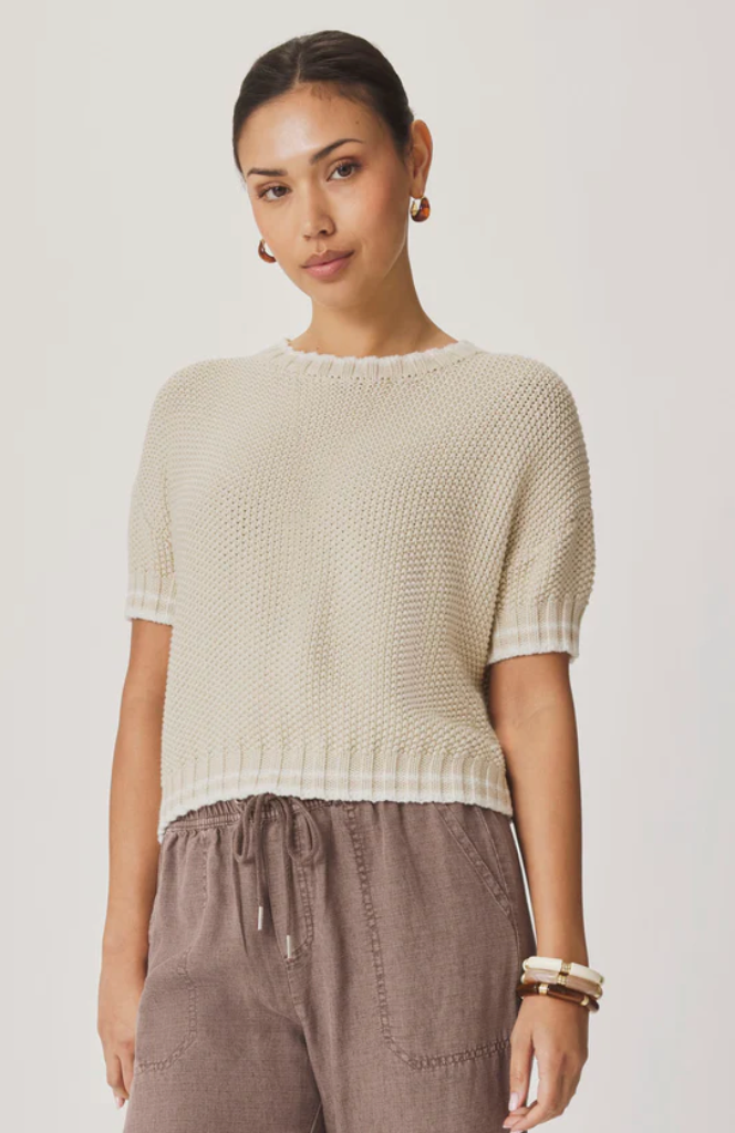 Annmarie Short Sleeve Sweater- Light Fawn/Shell