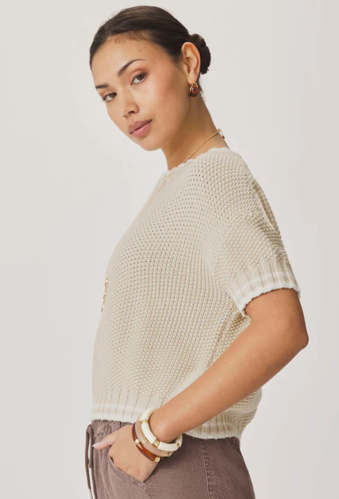 Annmarie Short Sleeve Sweater- Light Fawn/Shell