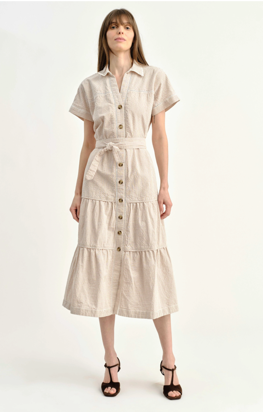 Adriana Shirt Dress- Camel Stripe