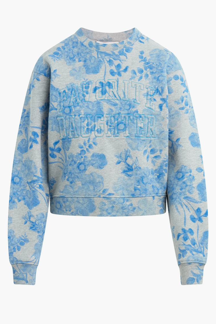 Embroidered Floral Crop Sweatshirt- Distress Floral Print