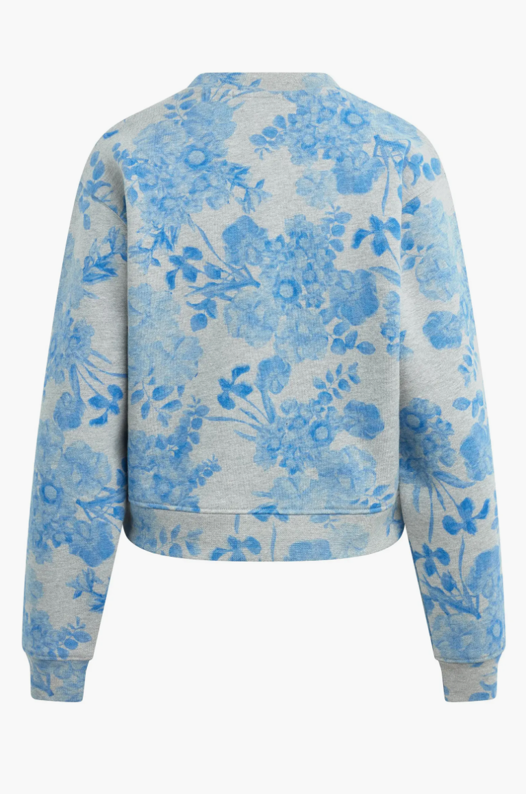 Embroidered Floral Crop Sweatshirt- Distress Floral Print