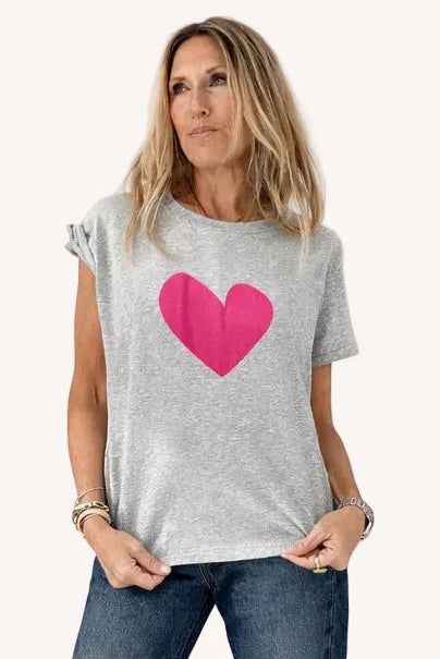 Suke Imperfect Heart Tee- Heather Gray- Pink