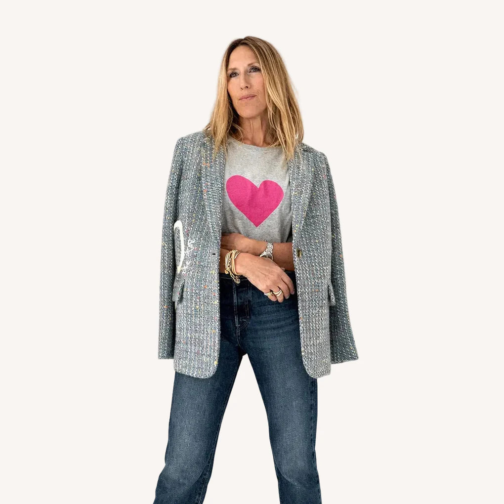 Suke Imperfect Heart Tee- Heather Gray- Pink
