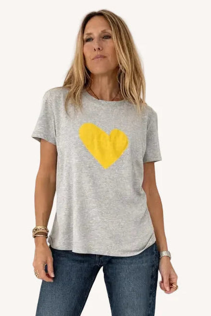 Suke Imperfect Heart Tee- Heather Gray- Sunshine Yellow