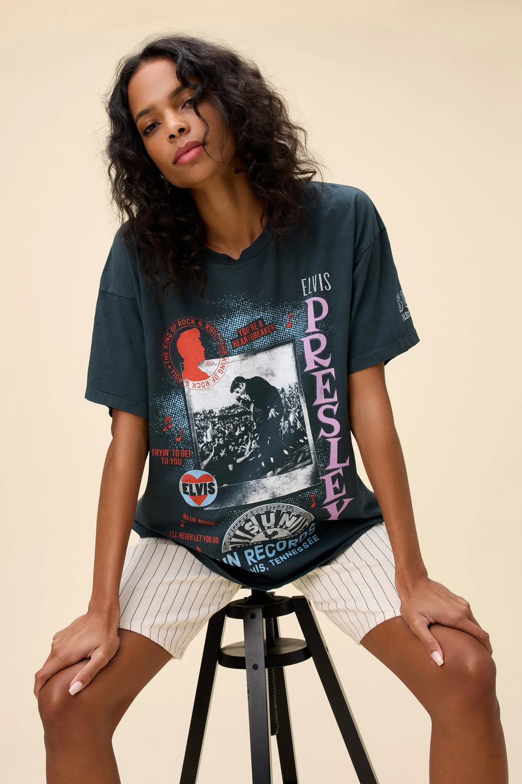 Sun Records Elvis Polaroid Collage Merch Tee- Vintage Black